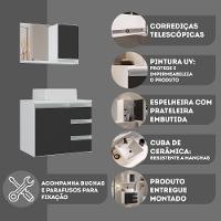 Conjunto Gabinete Banheiro Prisma 60cm - Gabinete + Cuba + Espelheira Branco Preto - 2