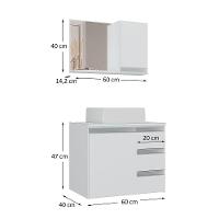Conjunto Gabinete Banheiro Prisma 60cm - Gabinete + Cuba + Espelheira - Com Vidro Branco Inteiro - 2