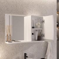 Conjunto Gabinete Banheiro Prisma 60cm - Gabinete + Cuba + Espelheira - Com Vidro Branco Inteiro - 3