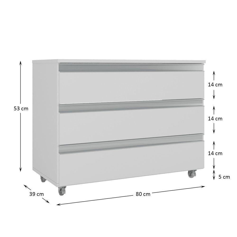 Gabinete Banheiro Rodinhas Joia 80cm 03 Gavetas Branco Inteiro - 2