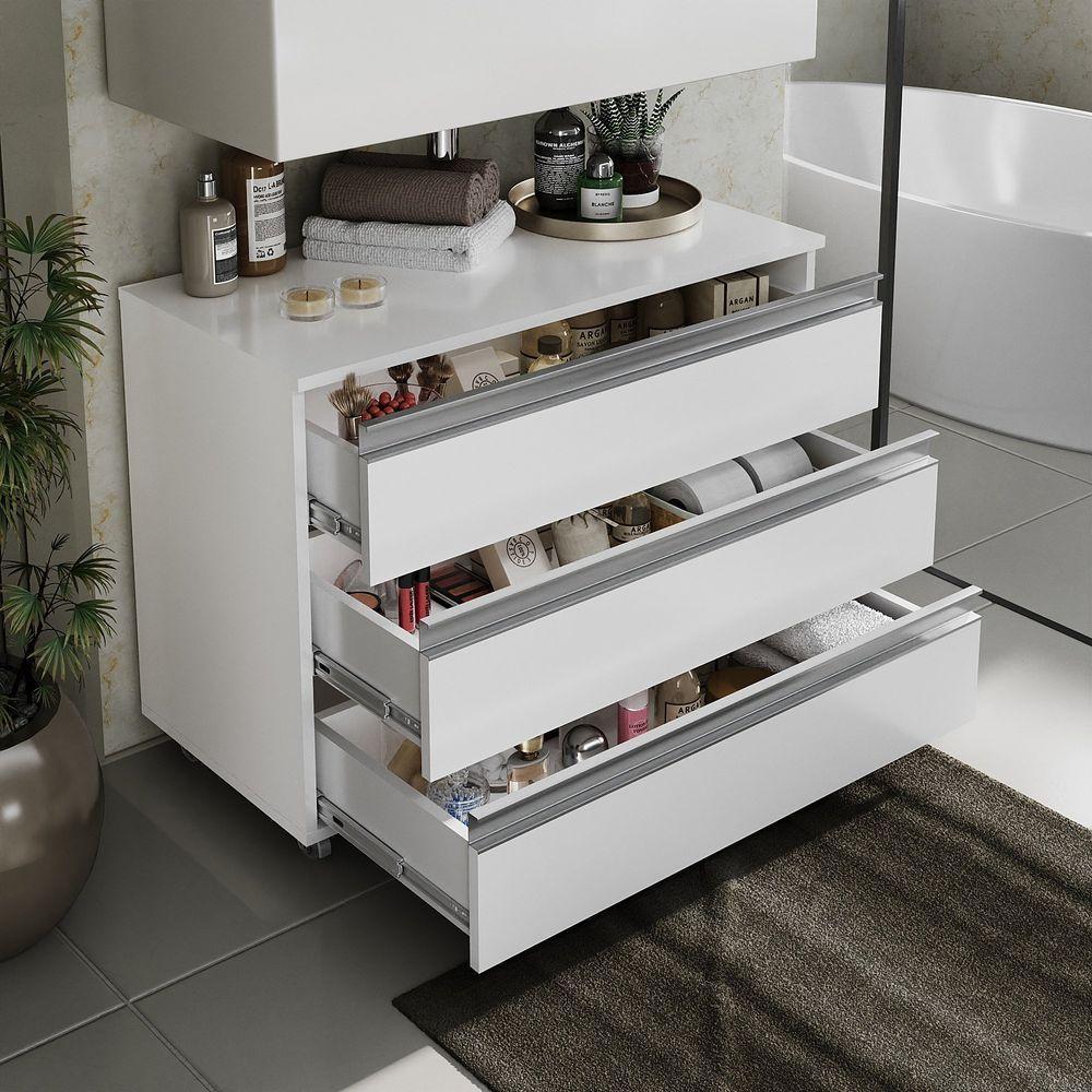 Gabinete Banheiro Rodinhas Joia 80cm 03 Gavetas Branco Inteiro - 3
