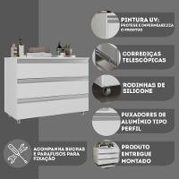 Gabinete Banheiro Rodinhas Joia 80cm 03 Gavetas Branco Inteiro - 4