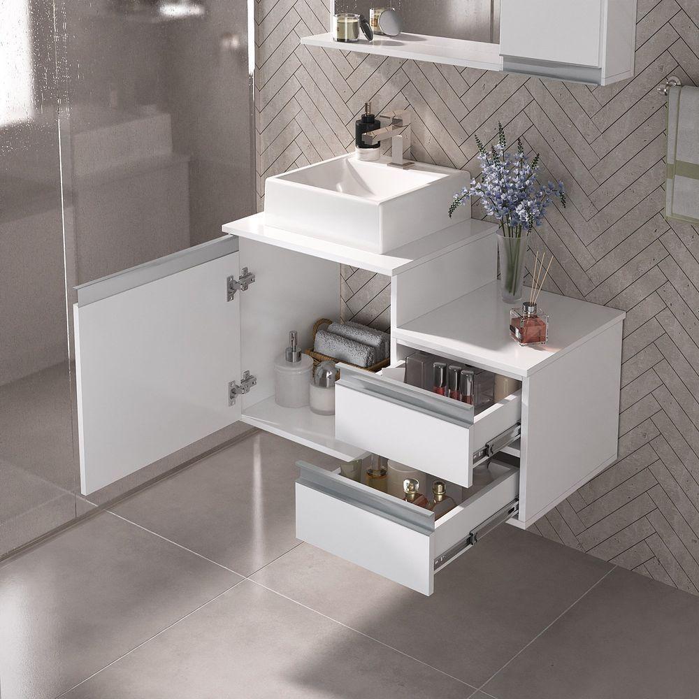 Conjunto Gabinete Banheiro Cross 80 (gabinete+espelheira+cuba) Branco Inteiro - 5