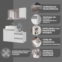 Conjunto Gabinete Banheiro Cross 80 (gabinete+espelheira+cuba) Branco Inteiro - 2