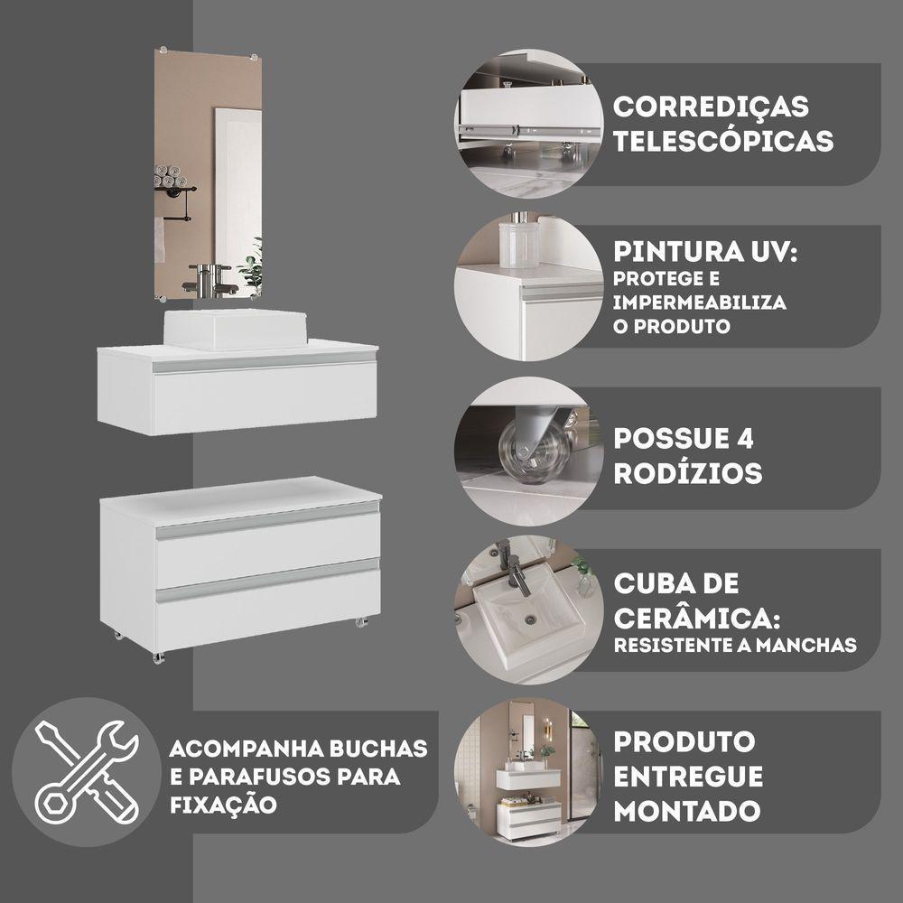 Conjunto De Gabinete Banheiro Creta 80cm (gabinete+cuba+espelheira) Branco Inteiro - 5