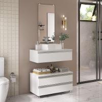 Conjunto De Gabinete Banheiro Creta 80cm (gabinete+cuba+espelheira) Branco Inteiro - 1