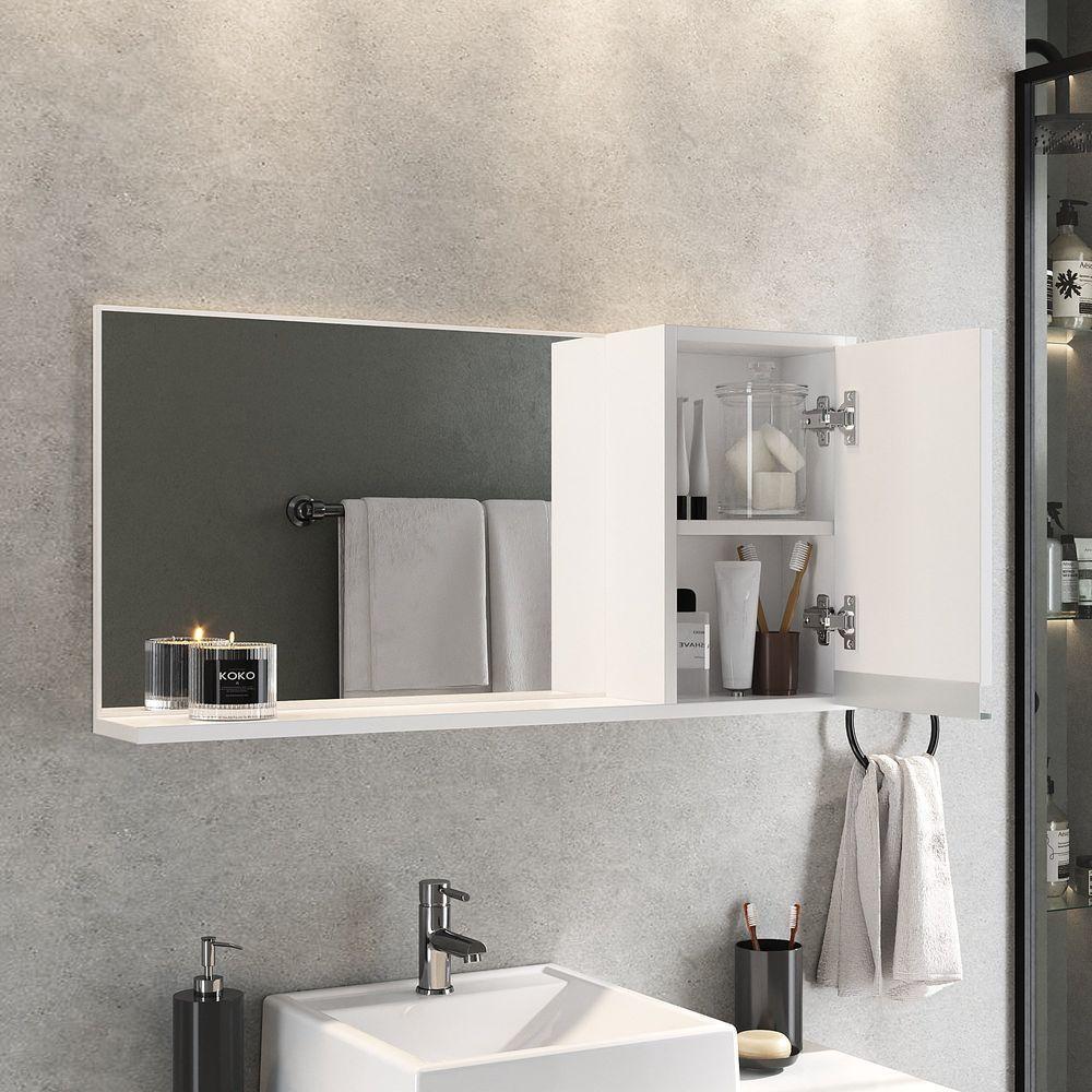 Conjunto Gabinete Banheiro Prisma 80cm Gabinete + Cuba + Espelheira Branco Inteiro - 3