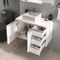 Conjunto Gabinete Banheiro Prisma 80cm Gabinete + Cuba + Espelheira Branco Inteiro - 5