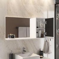 Conjunto Gabinete Banheiro Prisma 80cm Gabinete + Cuba + Espelheira Com Vidro Branco Preto - 3