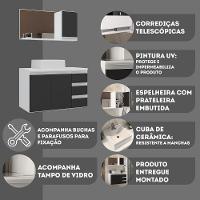 Conjunto Gabinete Banheiro Prisma 80cm Gabinete + Cuba + Espelheira Com Vidro Branco Preto