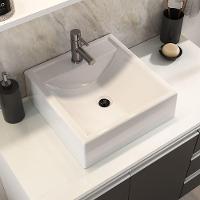 Conjunto Gabinete Banheiro Prisma 80cm Gabinete + Cuba + Espelheira Com Vidro Branco Preto - 6