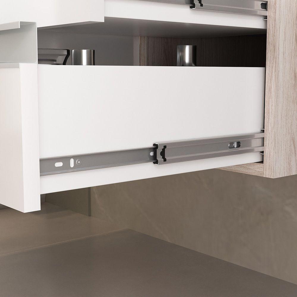 Conjunto Gabinete Banheiro Prisma 80cm Gabinete + Cuba + Espelheira Com Vidro Madeirado Branco - 7