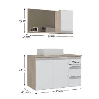 Conjunto Gabinete Banheiro Prisma 80cm Gabinete + Cuba + Espelheira Com Vidro Madeirado Branco - 2