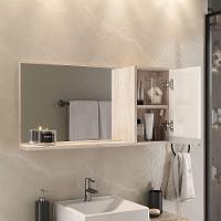 Conjunto Gabinete Banheiro Prisma 80cm Gabinete + Cuba + Espelheira Com Vidro Madeirado Branco - 3