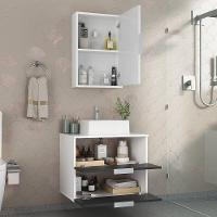 Conjunto Gabinete Banheiro Rubi 60cm Gabinete + Cuba + Espelheira Branco Preto - 2