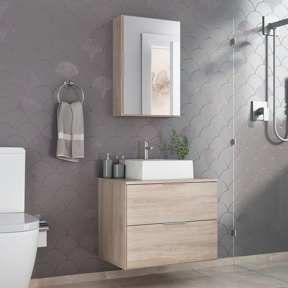 Conjunto Gabinete Banheiro Rubi 60cm Gabinete + Cuba + Espelheira Madeirado Inteiro - 1