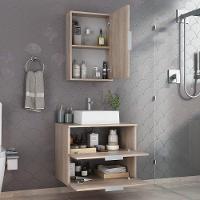 Conjunto Gabinete Banheiro Rubi 60cm Gabinete + Cuba + Espelheira Madeirado Inteiro - 6