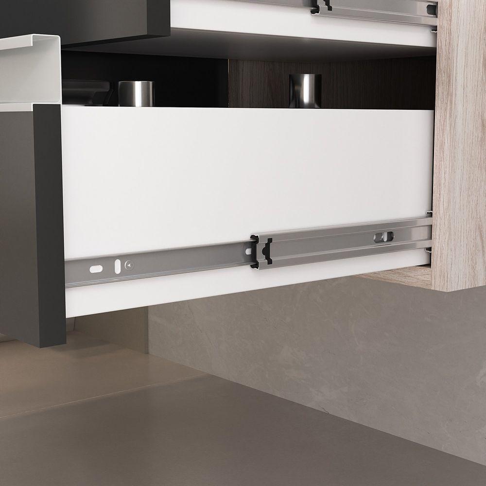 Conjunto Gabinete Banheiro Prisma 80cm Gabinete + Cuba + Espelheira Com Vidro Madeirado Preto - 2