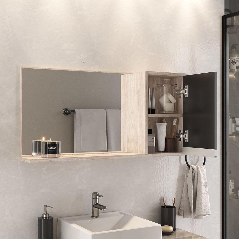 Conjunto Gabinete Banheiro Prisma 80cm Gabinete + Cuba + Espelheira Com Vidro Madeirado Preto - 4