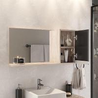 Conjunto Gabinete Banheiro Prisma 80cm Gabinete + Cuba + Espelheira Com Vidro Madeirado Preto