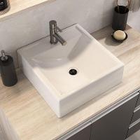 Conjunto Gabinete Banheiro Prisma 80cm Gabinete + Cuba + Espelheira Com Vidro Madeirado Preto - 7