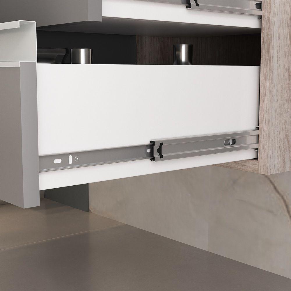 Conjunto Gabinete Banheiro Prisma 80cm Gabinete + Cuba + Espelheira Com Vidro Madeirado Cinza - 7