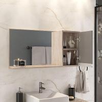 Conjunto Gabinete Banheiro Prisma 80cm Gabinete + Cuba + Espelheira Com Vidro Madeirado Cinza - 3