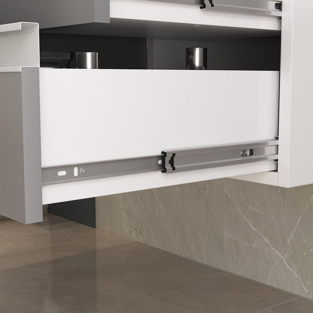 Conjunto Gabinete Banheiro Prisma 80cm Gabinete + Cuba + Espelheira Com Vidro Branco Cinza - 7