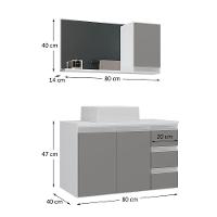Conjunto Gabinete Banheiro Prisma 80cm Gabinete + Cuba + Espelheira Com Vidro Branco Cinza - 2