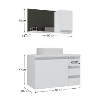 Conjunto Gabinete Banheiro Prisma 80cm Gabinete + Cuba + Espelheira Com Vidro Branco Inteiro - 2