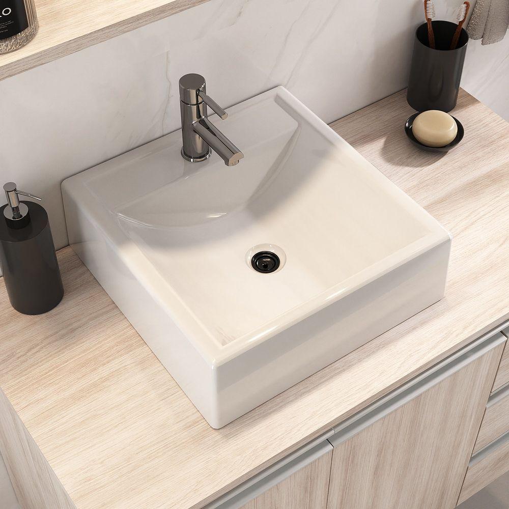 Conjunto Gabinete Banheiro Prisma 80cm Gabinete + Cuba + Espelheira Madeirado Inteiro - 4