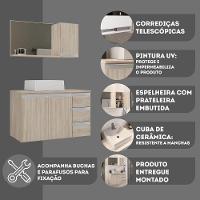 Conjunto Gabinete Banheiro Prisma 80cm Gabinete + Cuba + Espelheira Madeirado Inteiro - 2