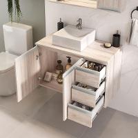 Conjunto Gabinete Banheiro Prisma 80cm Gabinete + Cuba + Espelheira Madeirado Inteiro - 5