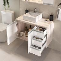 Conjunto Gabinete Banheiro Prisma 80cm Gabinete + Cuba + Espelheira Madeirado Branco - 3