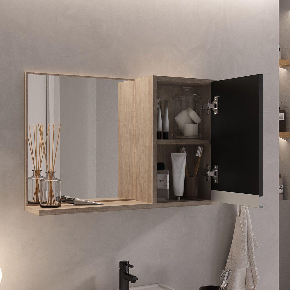 Conjunto Gabinete Banheiro Prisma 60cm Gabinete + Cuba + Espelheira Com Vidro Madeirado Preto - 3