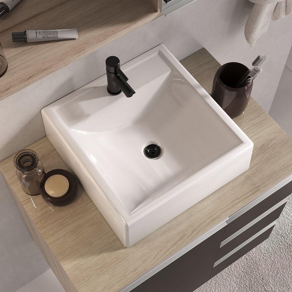 Conjunto Gabinete Banheiro Prisma 60cm Gabinete + Cuba + Espelheira Com Vidro Madeirado Preto - 6