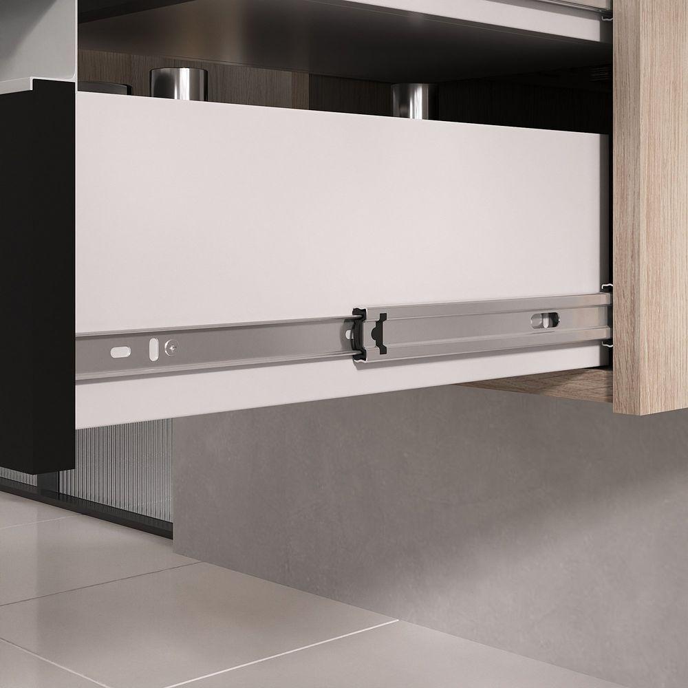 Conjunto Gabinete Banheiro Prisma 60cm Gabinete + Cuba + Espelheira Com Vidro Madeirado Preto - 7