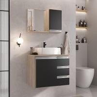 Conjunto Gabinete Banheiro Prisma 60cm Gabinete + Cuba + Espelheira Com Vidro Madeirado Preto - 1
