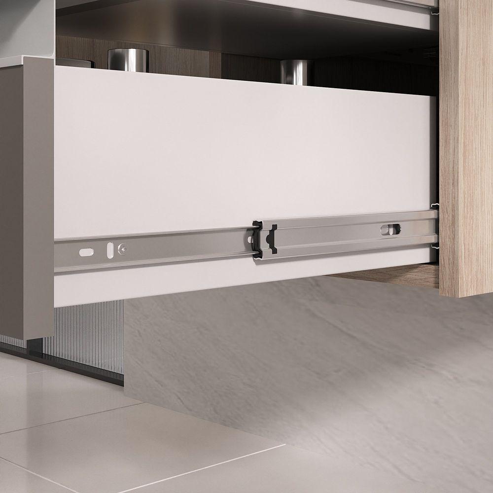 Conjunto Gabinete Banheiro Prisma 60cm Gabinete + Cuba + Espelheira Com Vidro Madeirado Cinza - 5