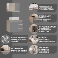 Conjunto Gabinete Banheiro Prisma 60cm Gabinete + Cuba + Espelheira Com Vidro Madeirado Cinza - 2