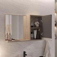 Conjunto Gabinete Banheiro Prisma 60cm Gabinete + Cuba + Espelheira Com Vidro Madeirado Cinza