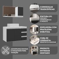 Conjunto Gabinete Banheiro Prisma 80cm Gabinete + Cuba + Espelheira Branco Preto - 4