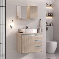 Conjunto Gabinete Banheiro Prisma 60cm Gabinete + Cuba + Espelheira Com Vidro Madeirado Inteiro - 1