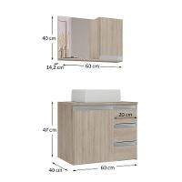 Conjunto Gabinete Banheiro Prisma 60cm Gabinete + Cuba + Espelheira Com Vidro Madeirado Inteiro - 2