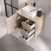 Conjunto Gabinete Banheiro Prisma 60cm Gabinete + Cuba + Espelheira Com Vidro Madeirado Inteiro - 5