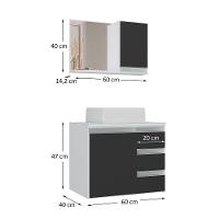 Conjunto Gabinete Banheiro Prisma 60cm Gabinete + Cuba + Espelheira Com Vidro Branco Preto - 2