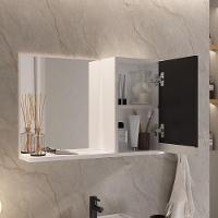 Conjunto Gabinete Banheiro Prisma 60cm Gabinete + Cuba + Espelheira Com Vidro Branco Preto - 3