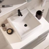 Conjunto Gabinete Banheiro Prisma 60cm Gabinete + Cuba + Espelheira Com Vidro Branco Cinza - 2