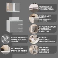 Conjunto Gabinete Banheiro Prisma 60cm Gabinete + Cuba + Espelheira Com Vidro Branco Cinza - 3