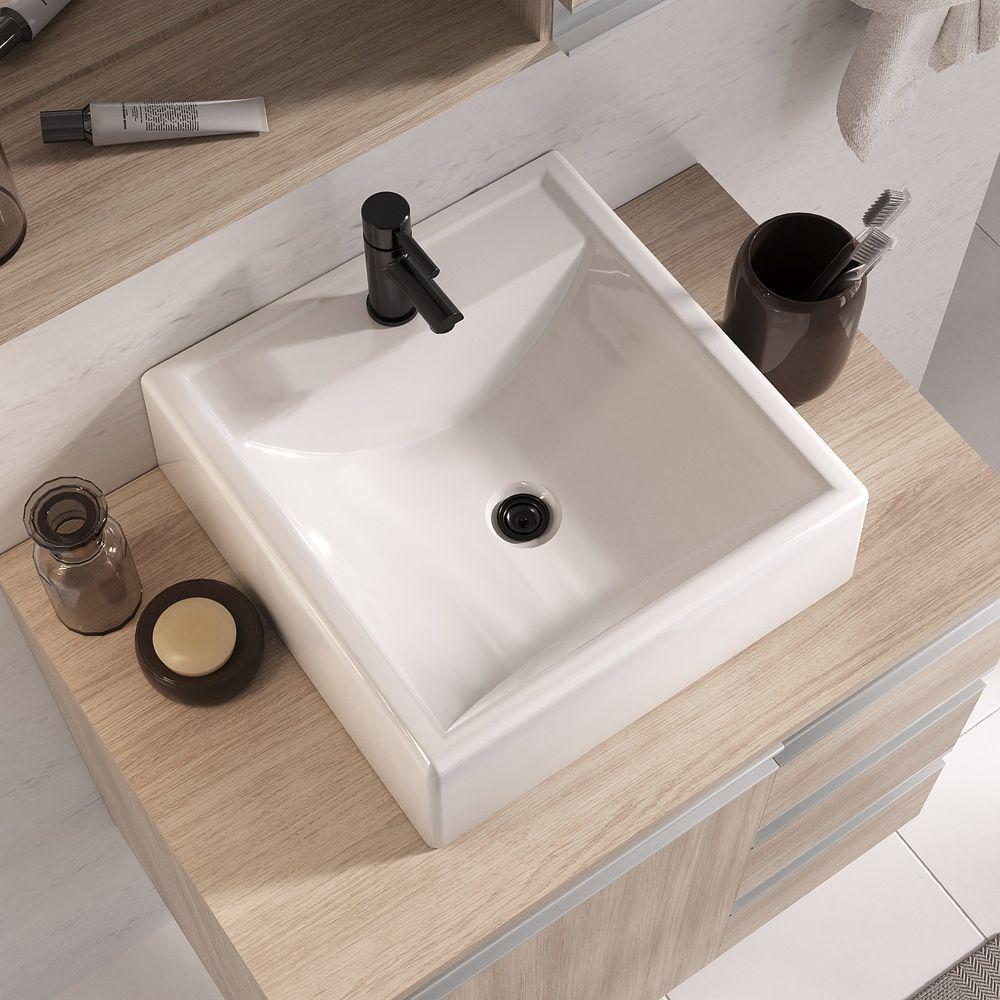 Conjunto Gabinete Banheiro Prisma 60cm Gabinete + Cuba + Espelheira Madeirado Inteiro - 3